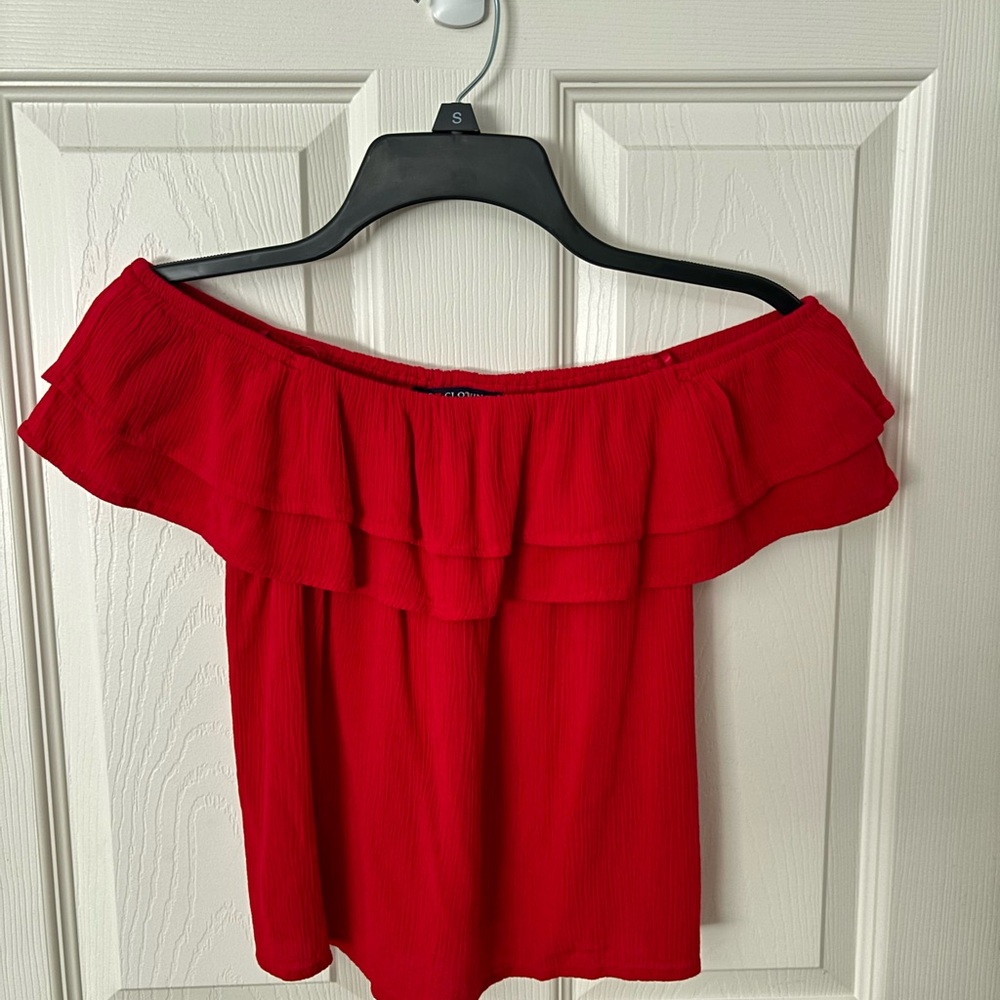 One Clothing Red Ruffled Off-Shoulder Blouse